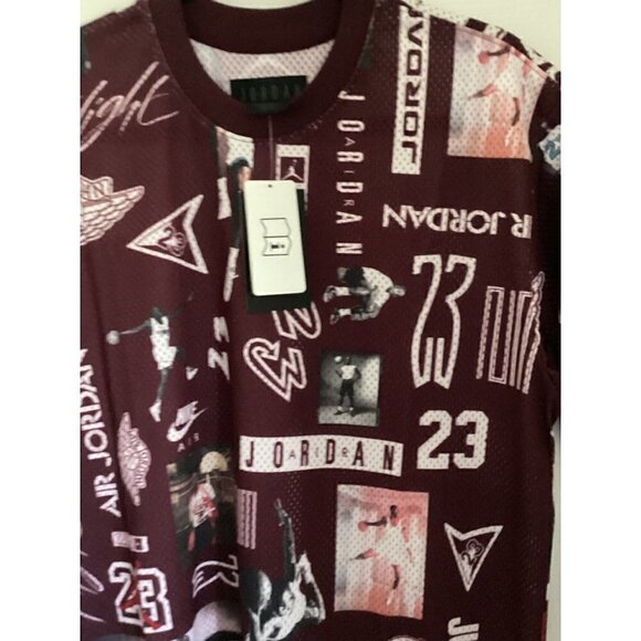jordan All Over Print Short Sleeve Jersey Top Size: Medium Color: Burgundy - Picture 2 of 12